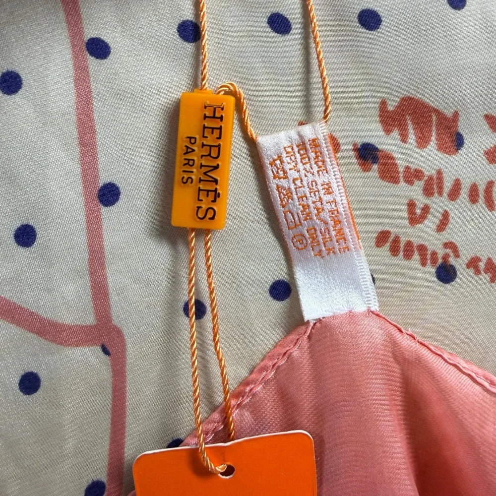 Hermes Paris Silk Scarf Bon Voyage Travel Landmark Print Pink Polka Dot France